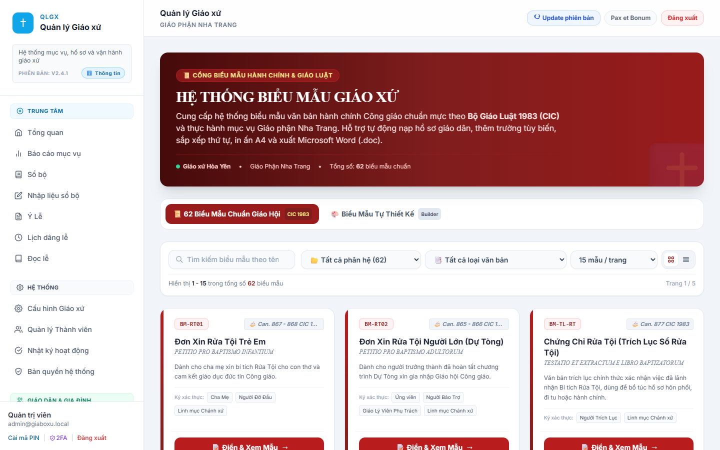 Hệ thống 62 Biểu mẫu hành chính & Giáo luật CIC 1983