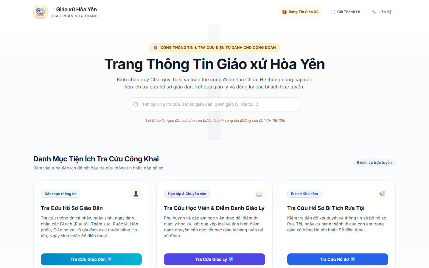 Trang thông tin & Cổng tra cứu công khai dành cho giáo dân