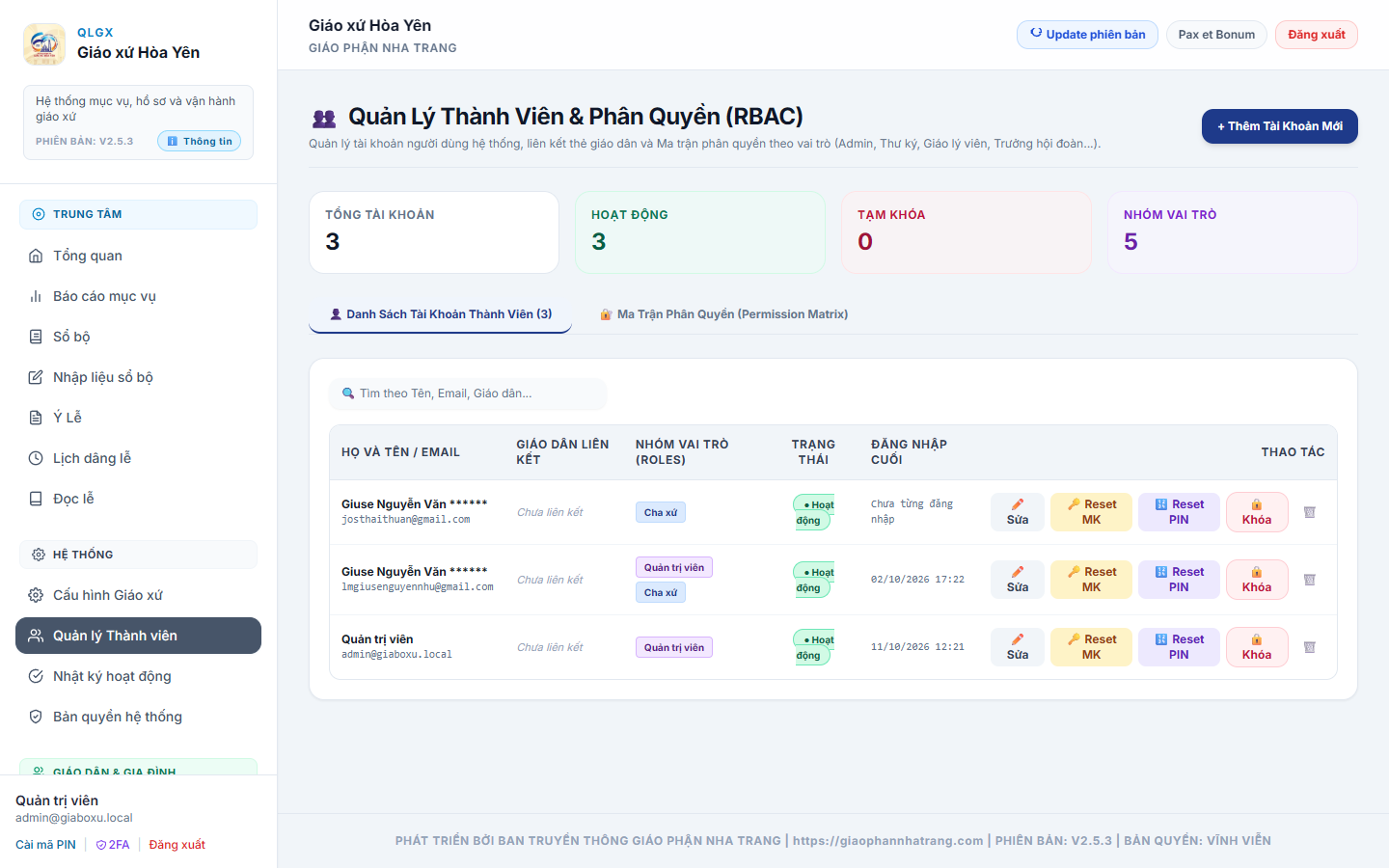 Quản lý Thành viên & Ma trận phân quyền RBAC